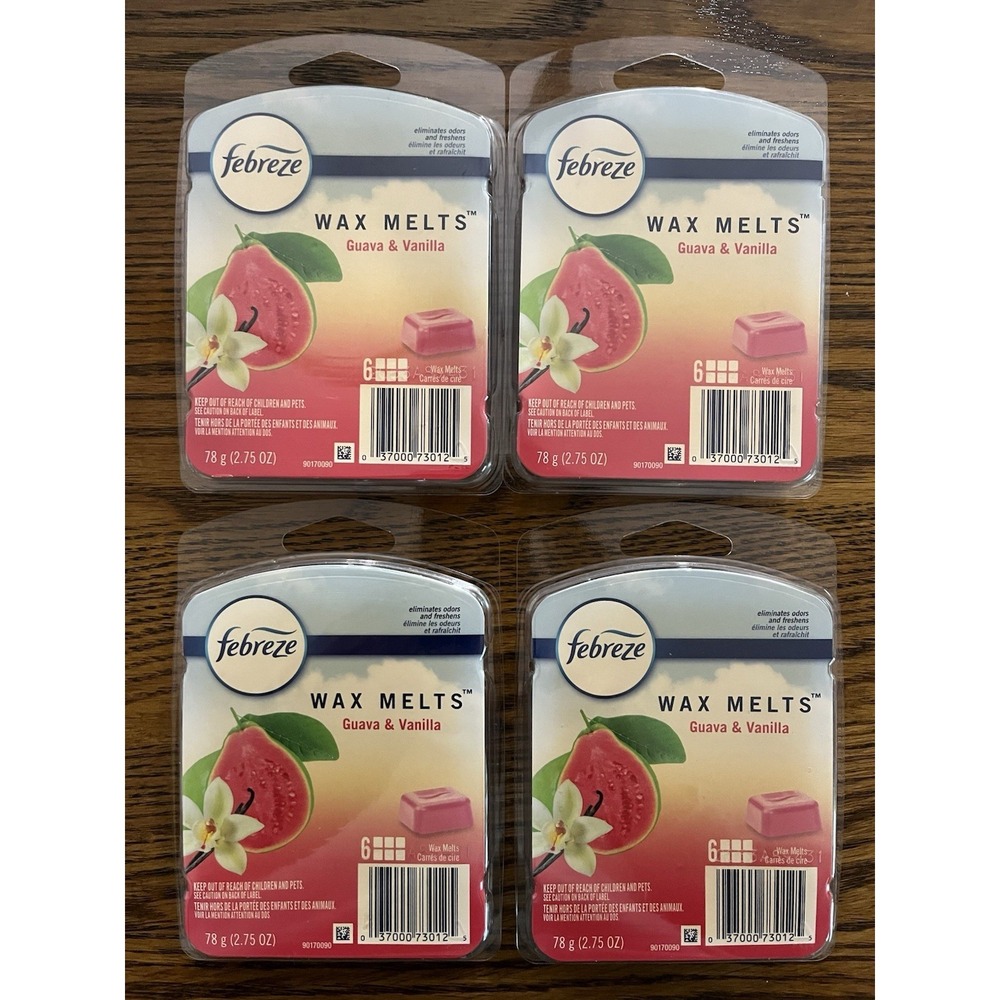 4 Packs Febreze Guava‎ & Vanilla Scented Wax Melts 24 CUBES Total